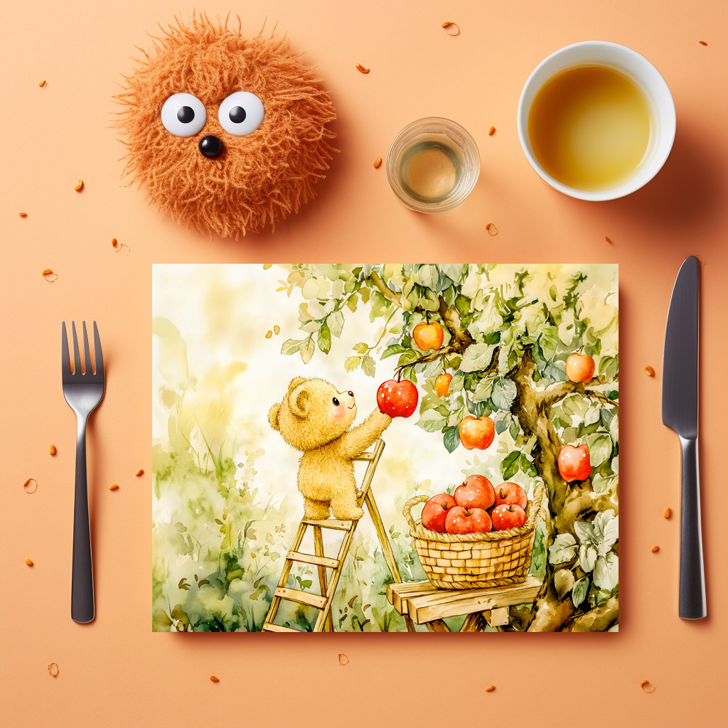 raxxa Premium-Tischset: Teddy Bear Harvesting Apples with Ladder – Image 3