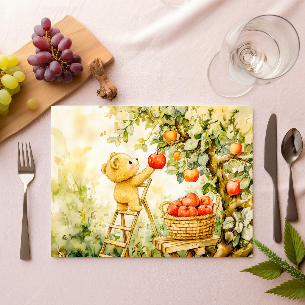 raxxa Premium-Tischset: Teddy Bear Harvesting Apples with Ladder – Image 2