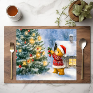 raxxa Premium-Tischset: Teddy Bear Decorating a Christmas Tree