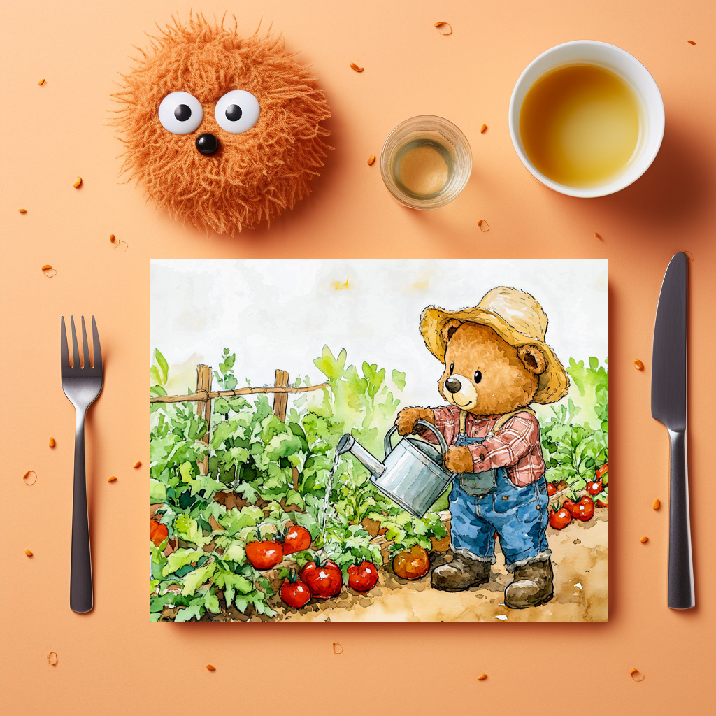 raxxa Premium-Tischset: Teddy Bear Watering Tomato Plants – Image 2