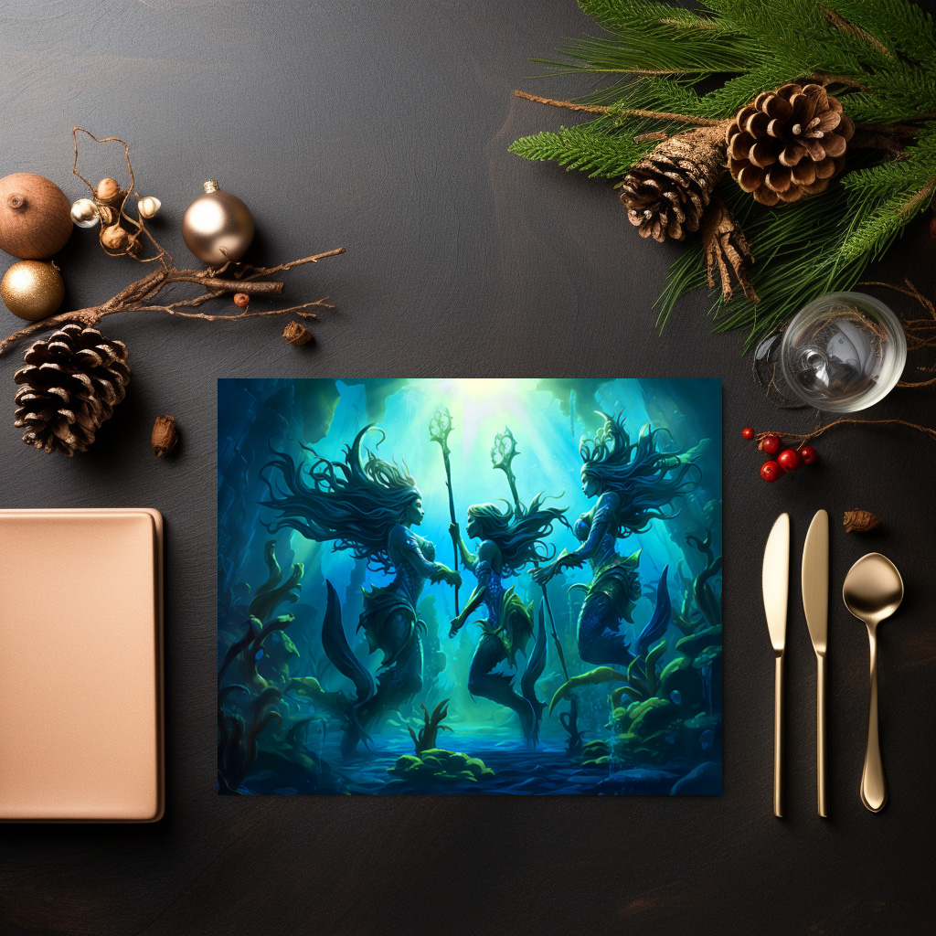 raxxa Premium-Tischset: Three Sea Nymphs Holding Staffs Fantasy Painting