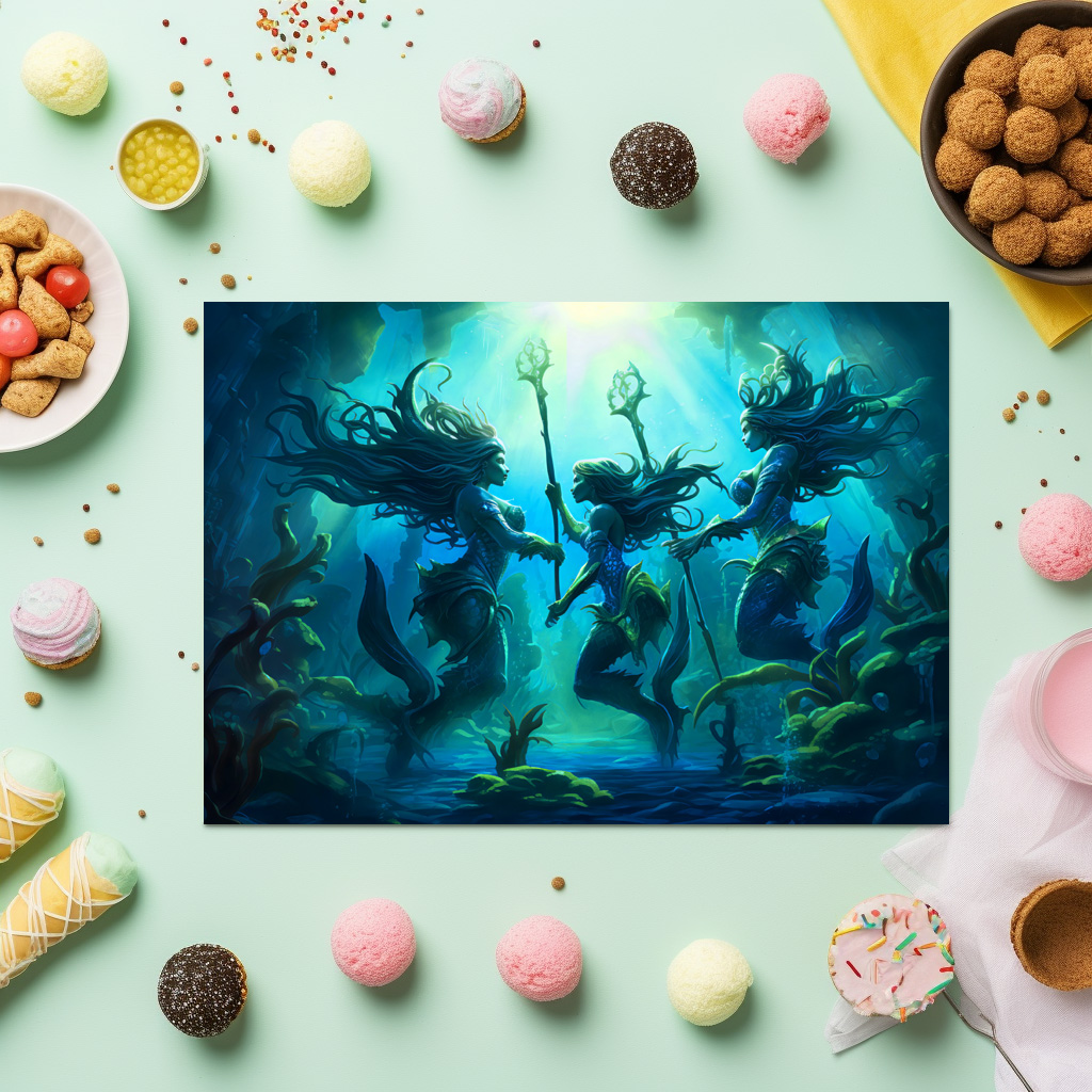 raxxa Premium-Tischset: Three Sea Nymphs Holding Staffs Fantasy Painting – Bild 3