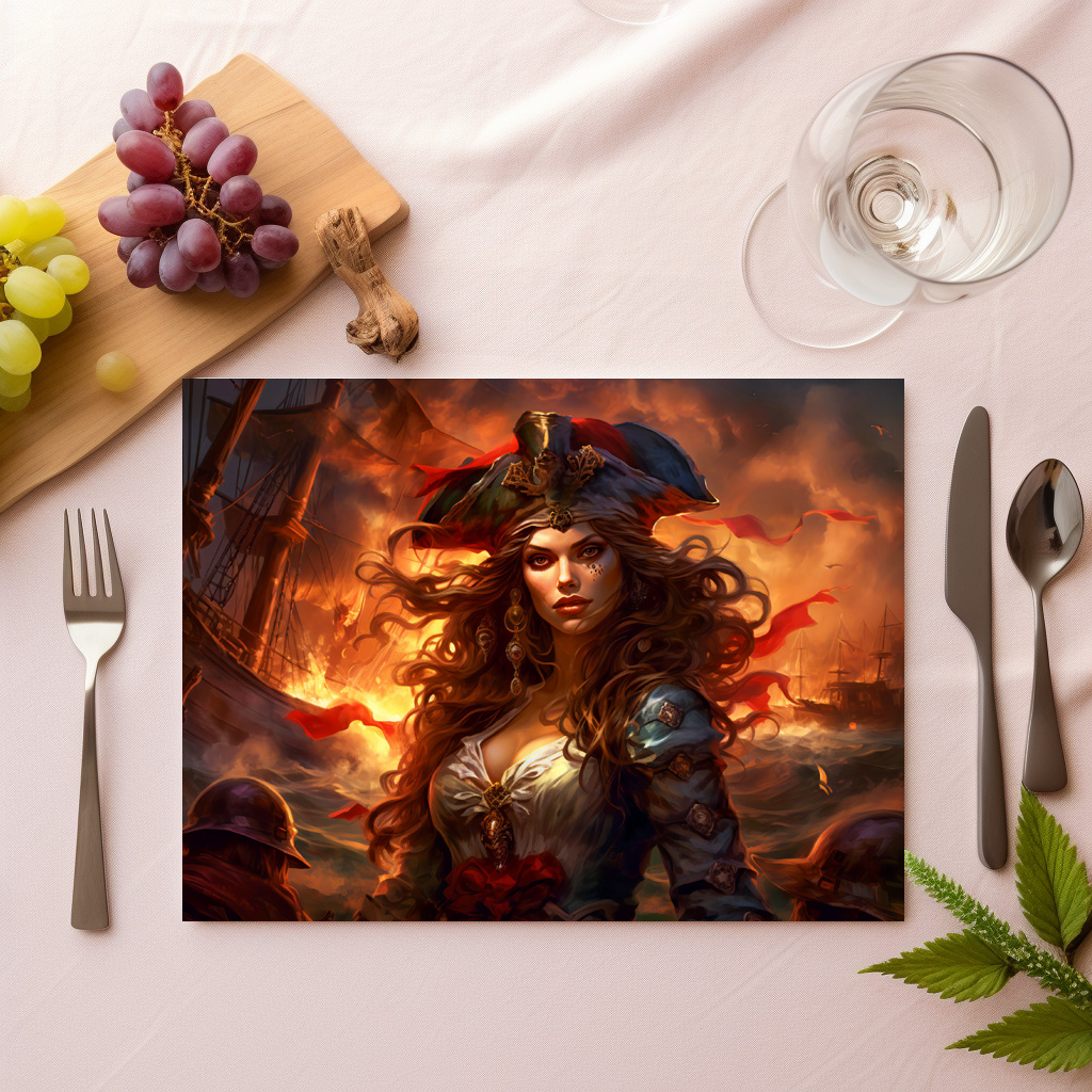 raxxa Premium-Tischset: NeuFemale Pirate Before Burning Ship Fantasy Painting - immagine 2
