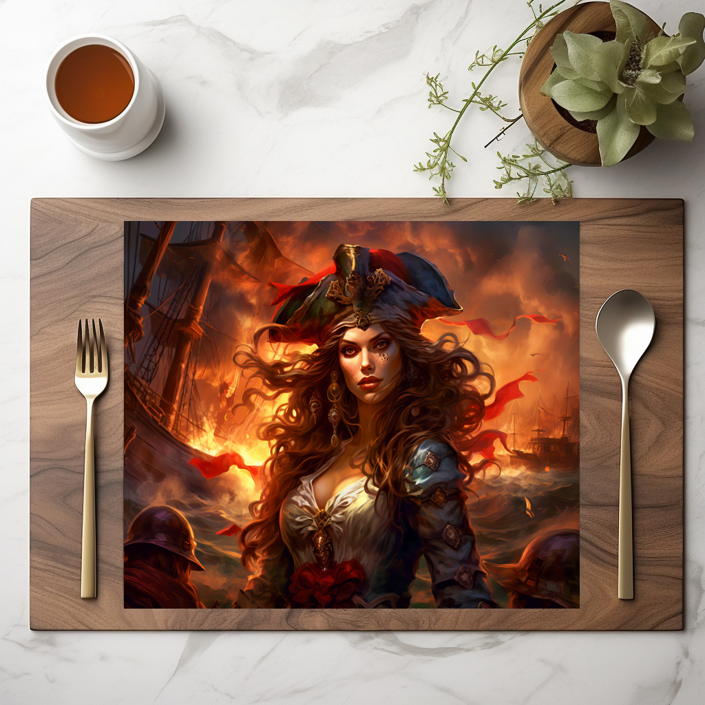 raxxa Premium-Tischset: NeuFemale Pirate Before Burning Ship Fantasy Painting