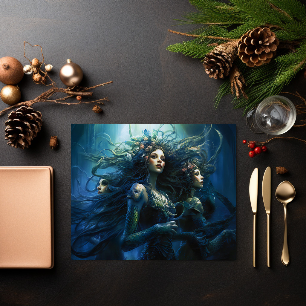 raxxa Premium-Tischset: Three Sea Nymphs in Mirror Fantasy Painting – Image 3