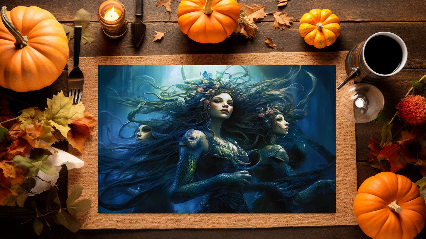 raxxa Premium-Tischset: Three Sea Nymphs in Mirror Fantasy Painting