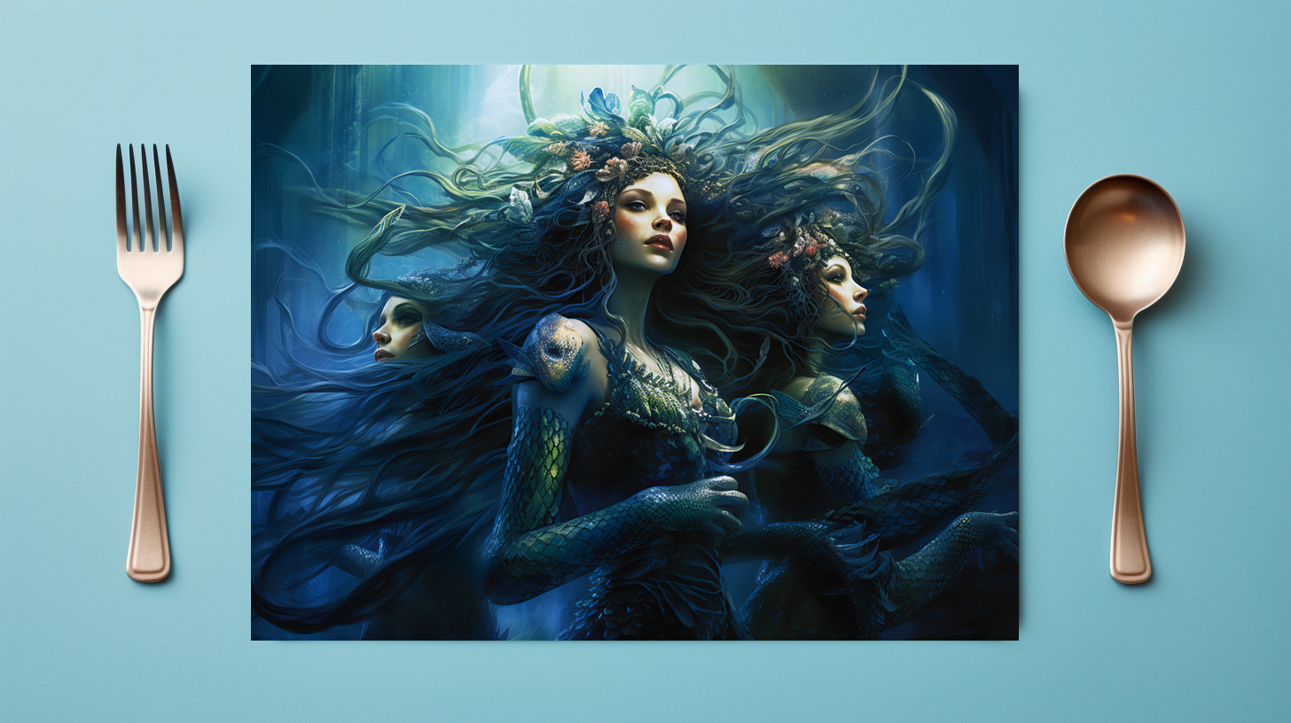 raxxa Premium-Tischset: Three Sea Nymphs in Mirror Fantasy Painting – Image 2