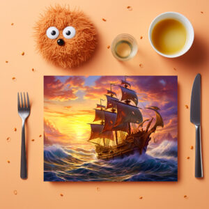 raxxa Premium-Tischset: Ship in Golden Sunset Storm Fantasy Painting