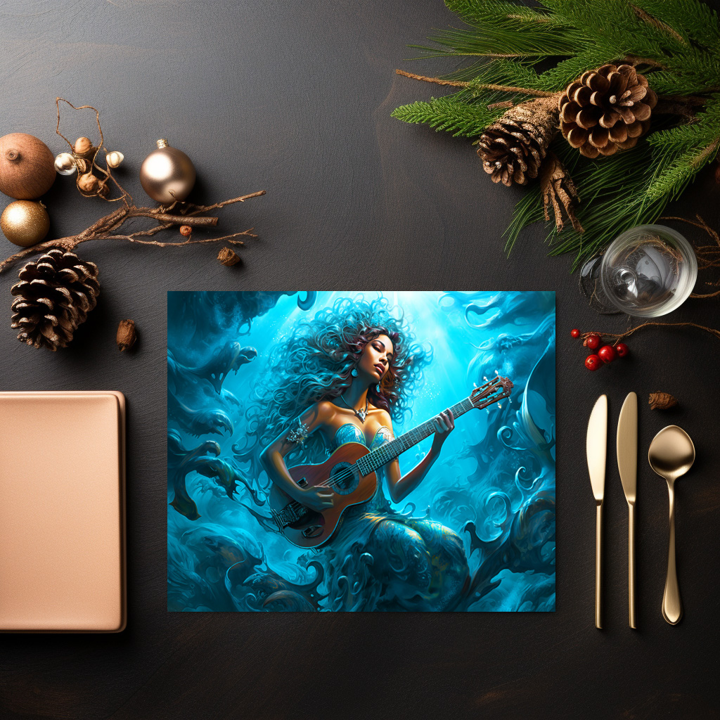 raxxa Premium-Tischset: Mermaid Playing Guitar Underwater Fantasy Painting – Image 2