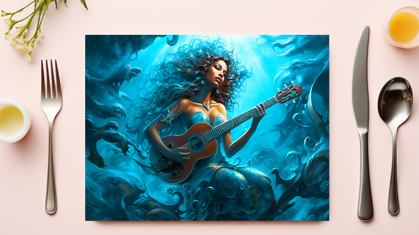 raxxa Premium-Tischset: Mermaid Playing Guitar Underwater Fantasy Painting – Image 3