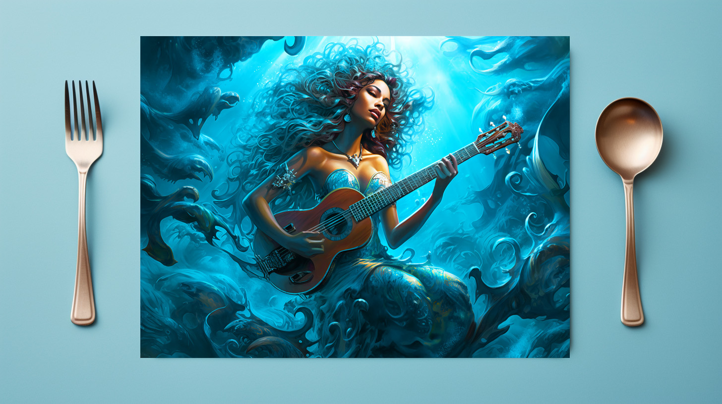 raxxa Premium-Tischset: Mermaid Playing Guitar Underwater Fantasy Painting