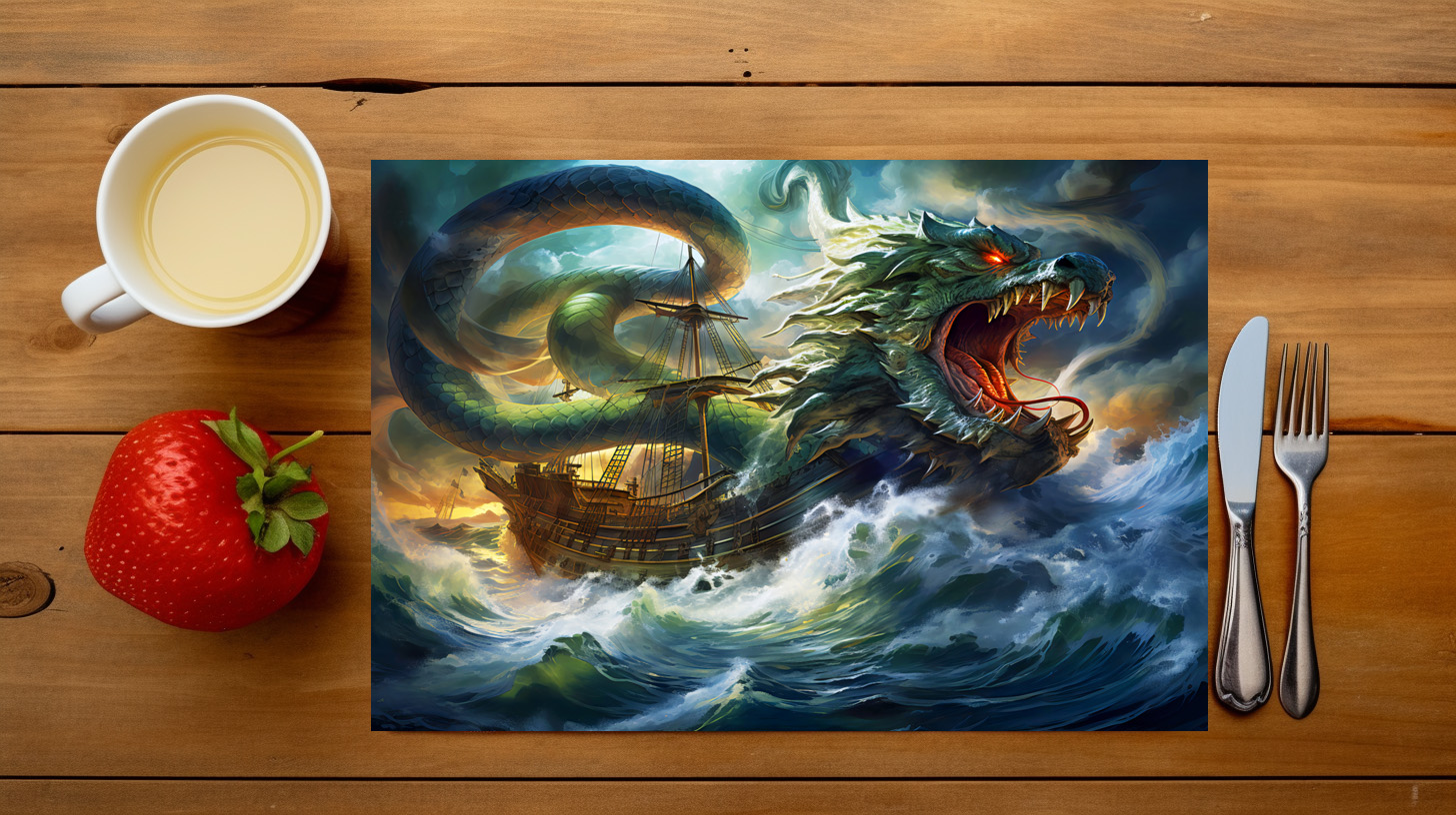 raxxa Premium-Tischset: Sea Serpent Attacking Ship in Storm Fantasy Painting - immagine 3