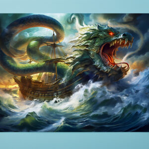 raxxa Premium-Tischset: Sea Serpent Attacking Ship in Storm Fantasy Painting