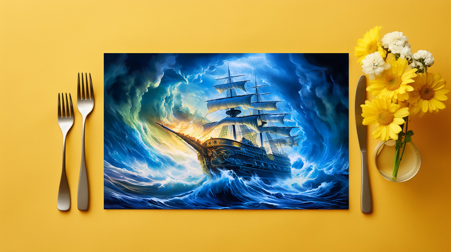 raxxa Premium-Tischset: Ship in Glowing Blue Ocean Fantasy Painting – Image 3