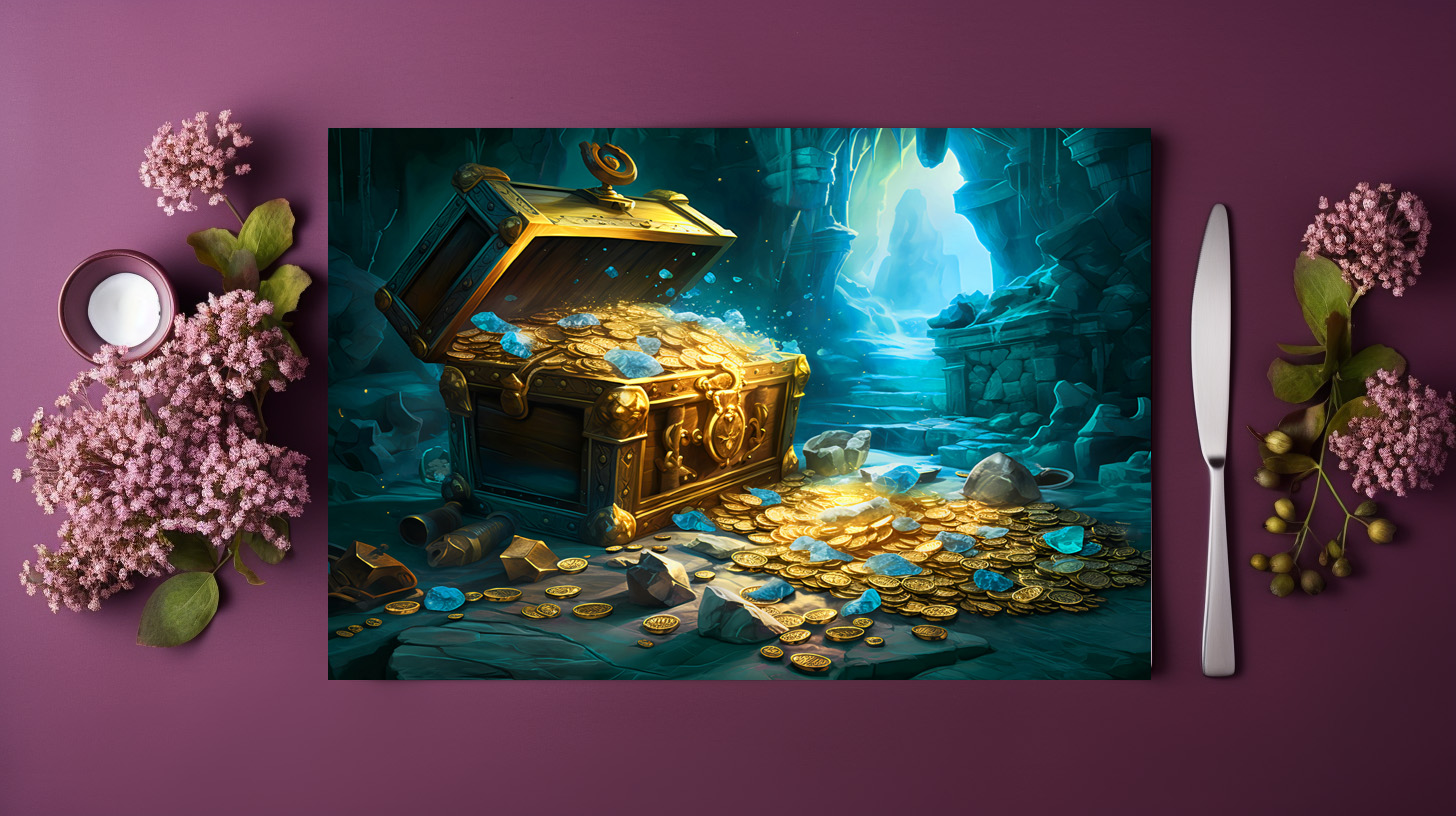 raxxa Premium-Tischset: Treasure Chest in Cave Light Fantasy Painting – Image 3