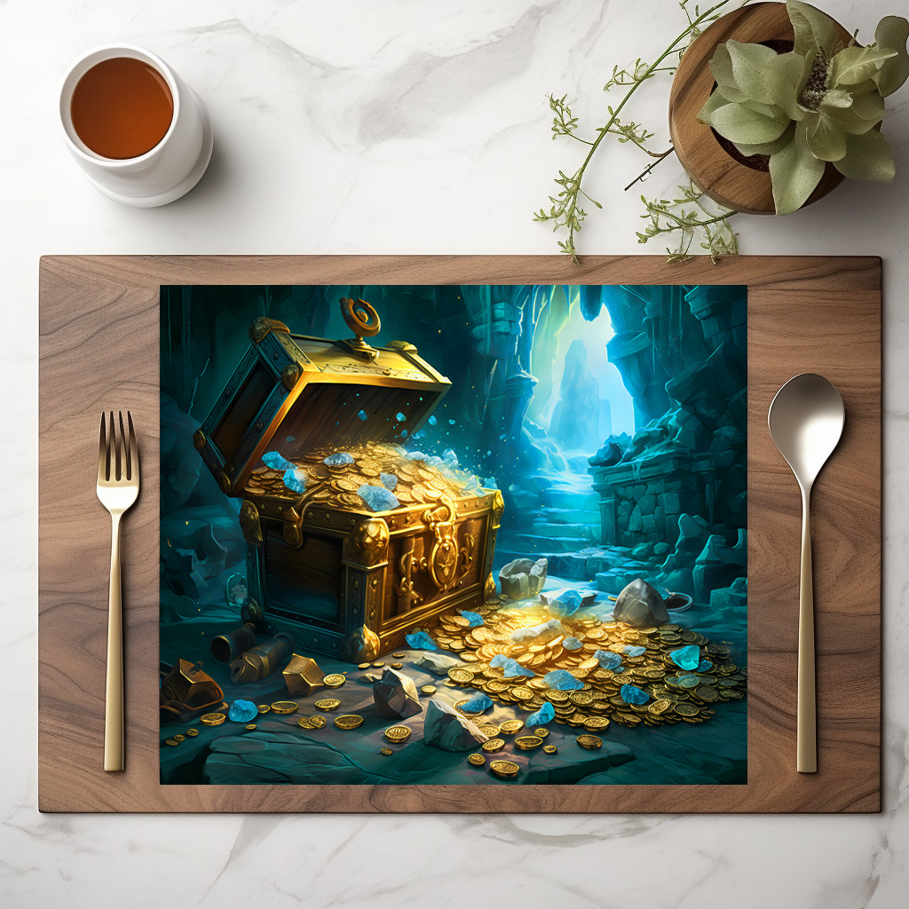 raxxa Premium-Tischset: Treasure Chest in Cave Light Fantasy Painting