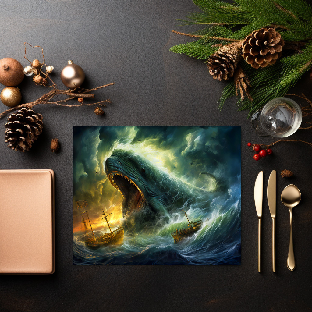 raxxa Premium-Tischset: Sea Monster Emerging from Waves Fantasy Painting – Bild 3