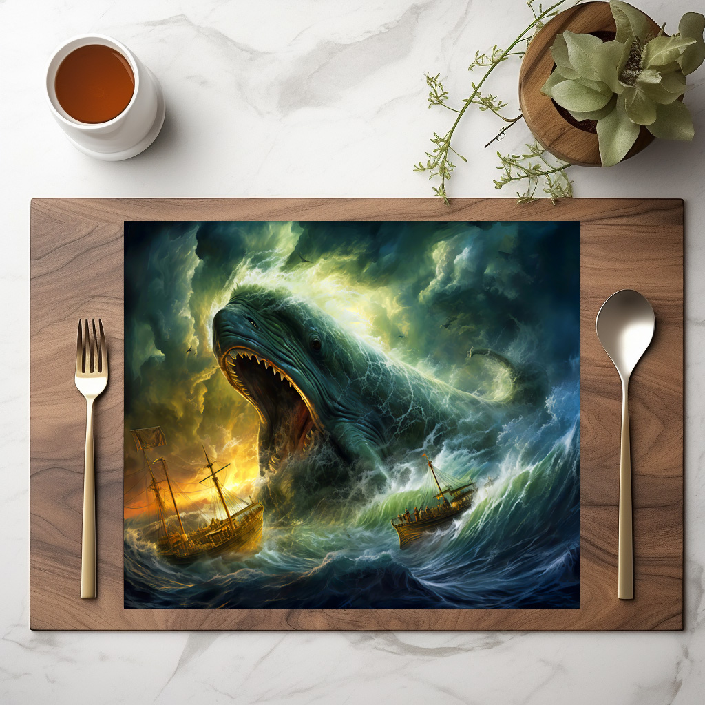 raxxa Premium-Tischset: Sea Monster Emerging from Waves Fantasy Painting – Bild 2