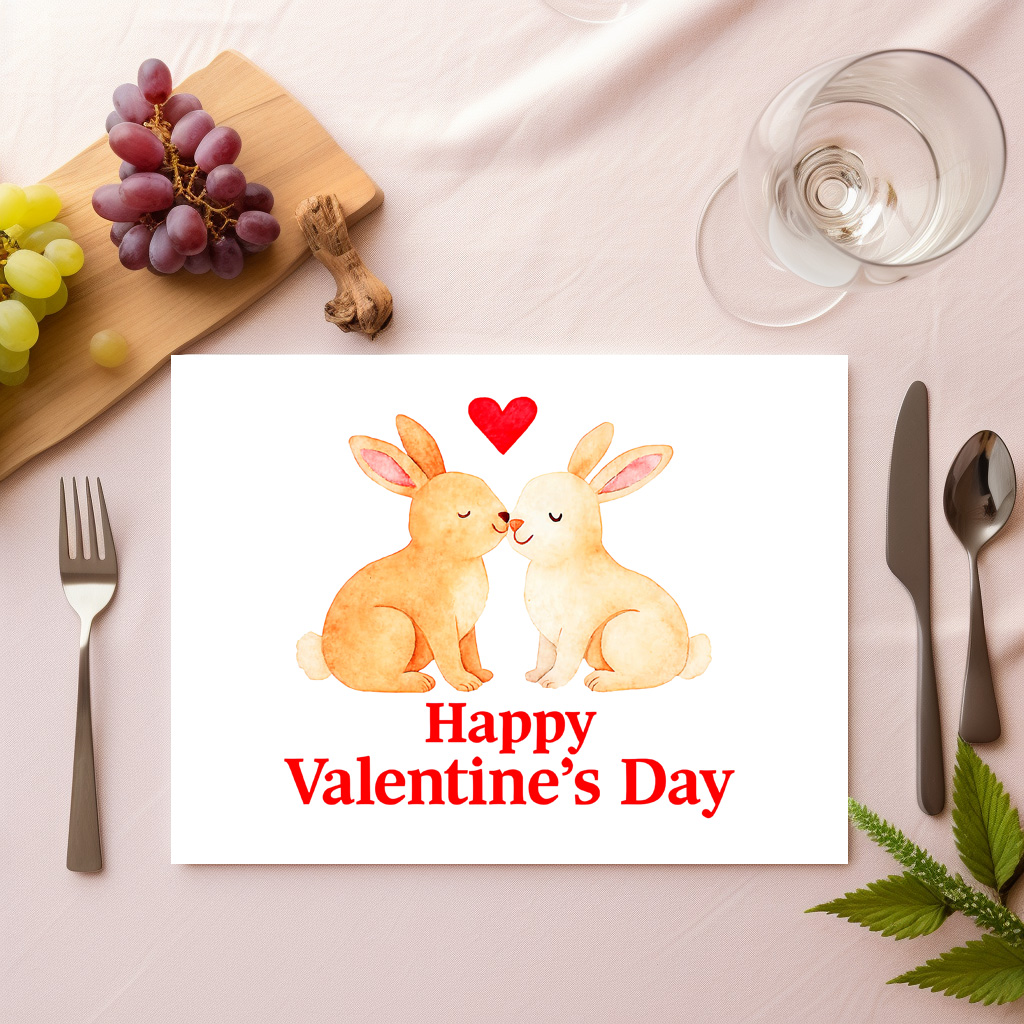 raxxa Premium-Tischset: Two Rabbits with Heart – Valentine’s Day Illustration - immagine 2