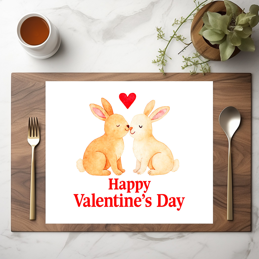 raxxa Premium-Tischset: Two Rabbits with Heart – Valentine’s Day Illustration - immagine 3