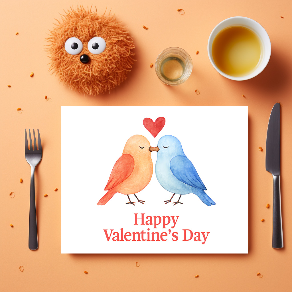 raxxa Premium-Tischset: Watercolor Lovebirds with Heart Valentine’s Day Illustration
