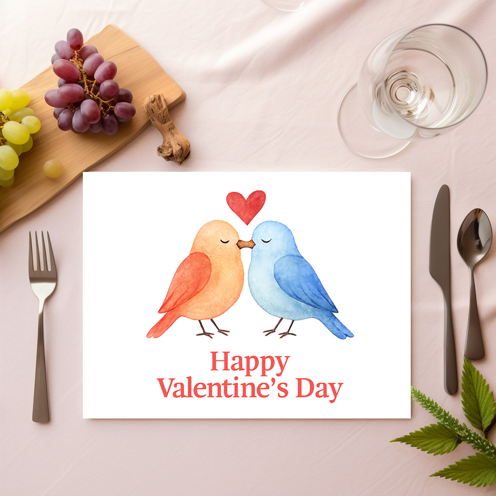 raxxa Premium-Tischset: Watercolor Lovebirds with Heart Valentine’s Day Illustration – Bild 2