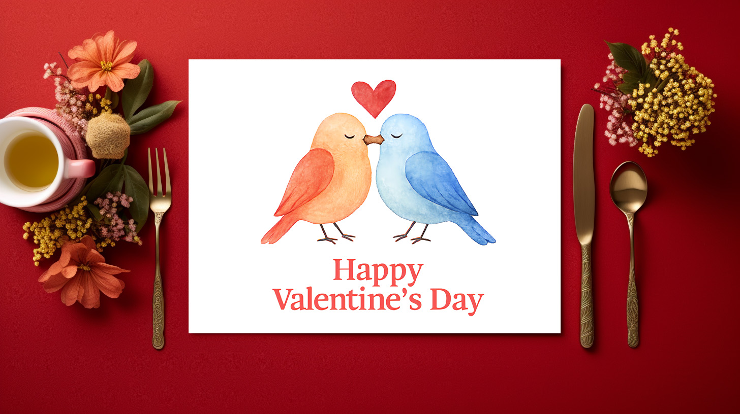 raxxa Premium-Tischset: Watercolor Lovebirds with Heart Valentine’s Day Illustration – Bild 3