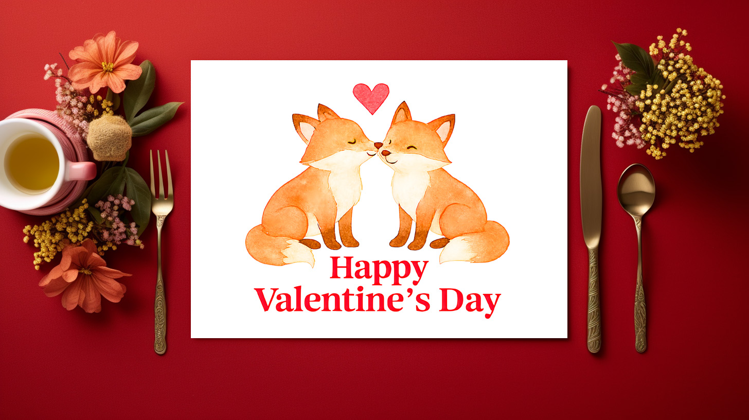 raxxa Premium-Tischset: Two Foxes with Heart – Valentine’s Day Illustration - immagine 2