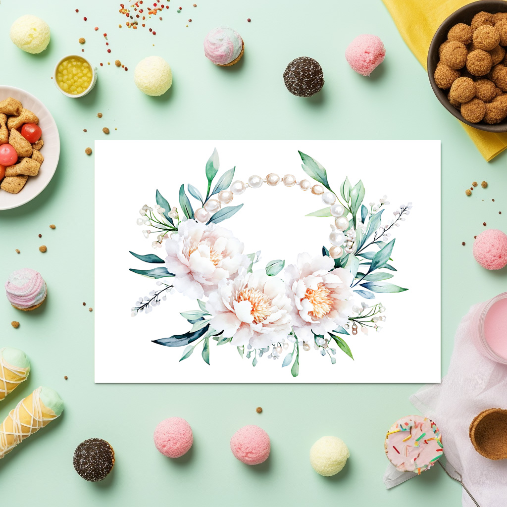 raxxa Premium-Tischset: Floral Wreath with Peonies Elegant Valentine’s Day Illustration