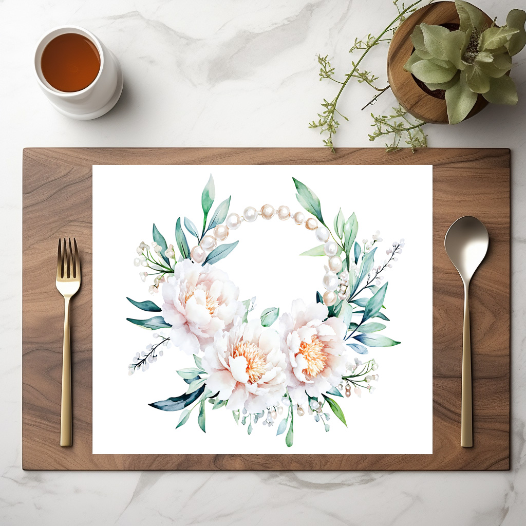 raxxa Premium-Tischset: Floral Wreath with Peonies Elegant Valentine’s Day Illustration – Bild 2