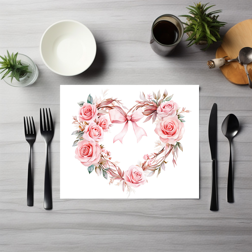 raxxa Premium-Tischset: Heart-Shaped Rose Wreath Romantic Valentine’s Day Illustration – Image 3