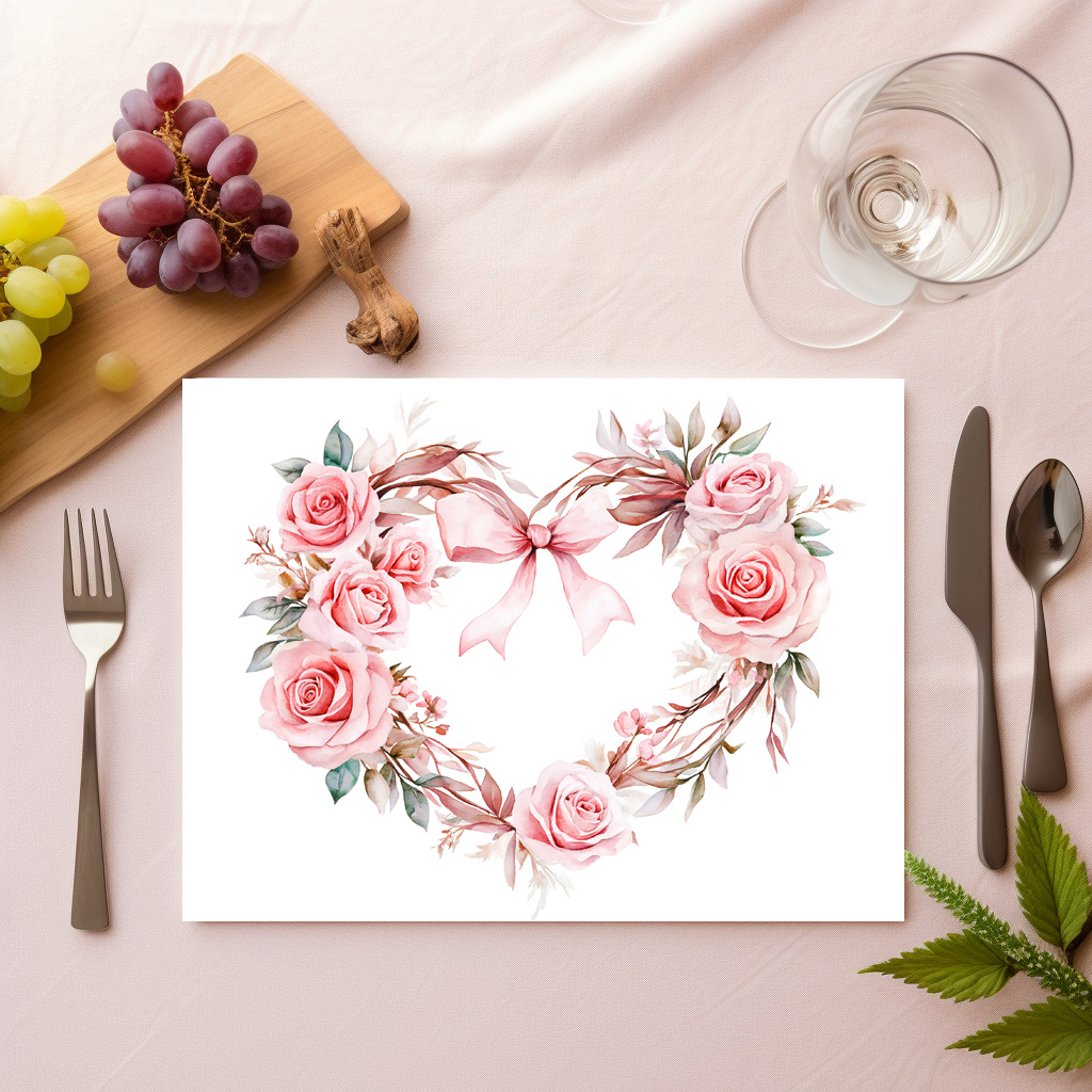 raxxa Premium-Tischset: Heart-Shaped Rose Wreath Romantic Valentine’s Day Illustration – Image 2