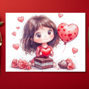 raxxa Premium-Tischset: Cartoon Girl Surrounded by Roses Romantic Valentine’s Day Illustration