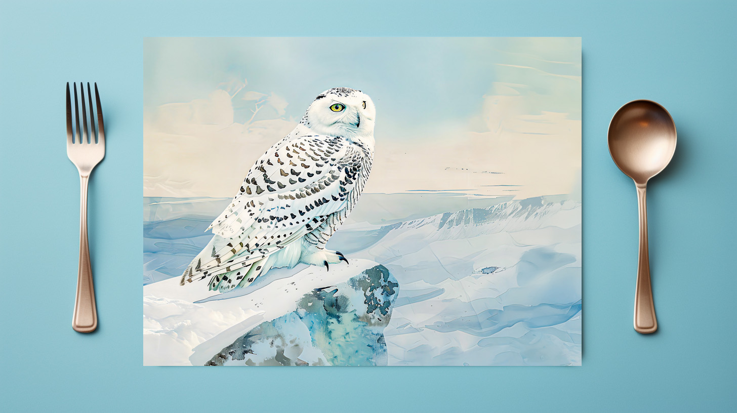raxxa Premium-Tischset: Snowy Owl in Frozen Landscape