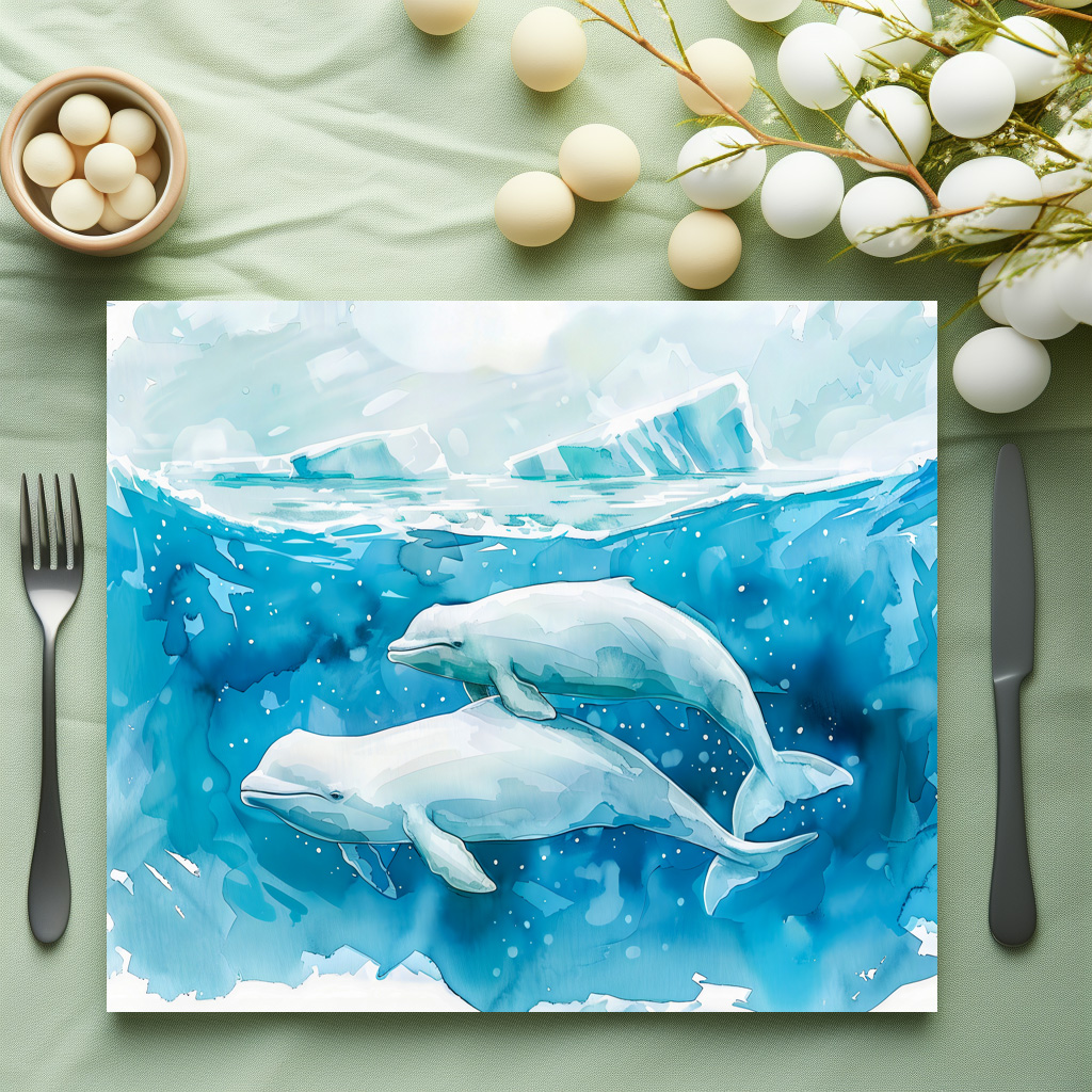raxxa Premium-Tischset: Beluga Whales in Icy Underwater Scene – Bild 3