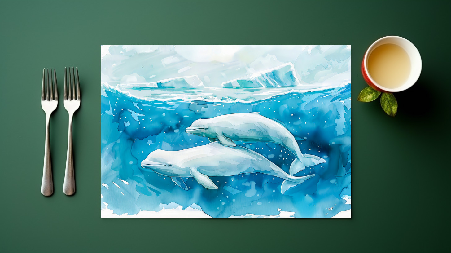 raxxa Premium-Tischset: Beluga Whales in Icy Underwater Scene