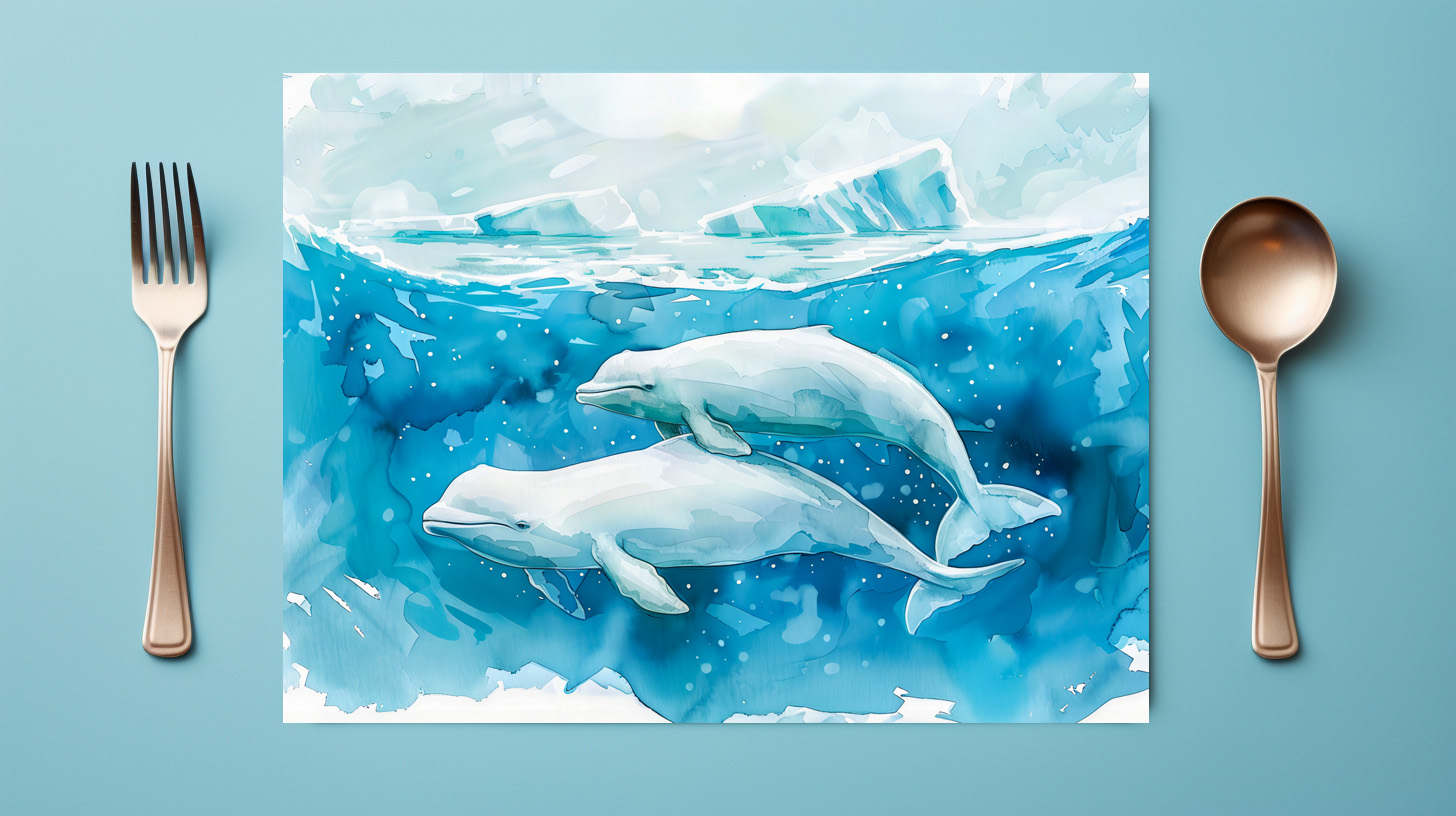 raxxa Premium-Tischset: Beluga Whales in Icy Underwater Scene – Bild 2