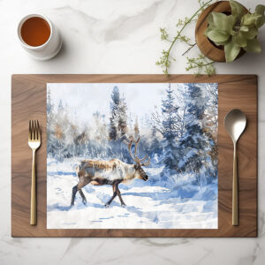 raxxa Premium-Tischset: Reindeer Walking Through Snowy Forest