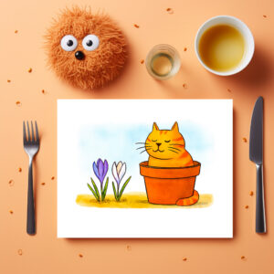 raxxa Premium-Tischset: Cute Cartoon Cat Sitting in Spring Flowers