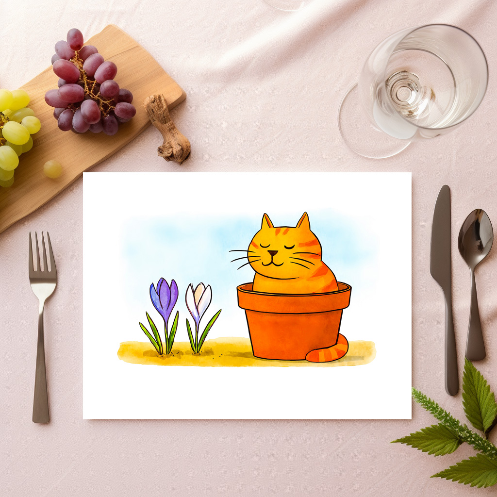 raxxa Premium-Tischset: Cute Cartoon Cat Sitting in Spring Flowers – Image 2