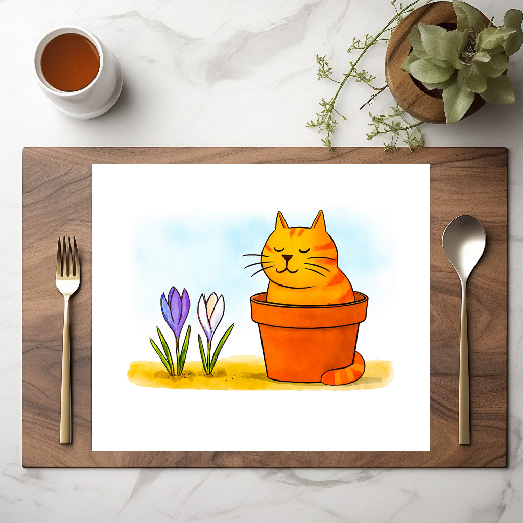 raxxa Premium-Tischset: Cute Cartoon Cat Sitting in Spring Flowers – Image 3