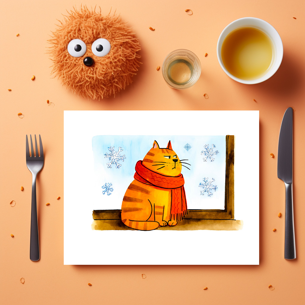 raxxa Premium-Tischset: Cute Cartoon Cat Sitting at Snowy Window