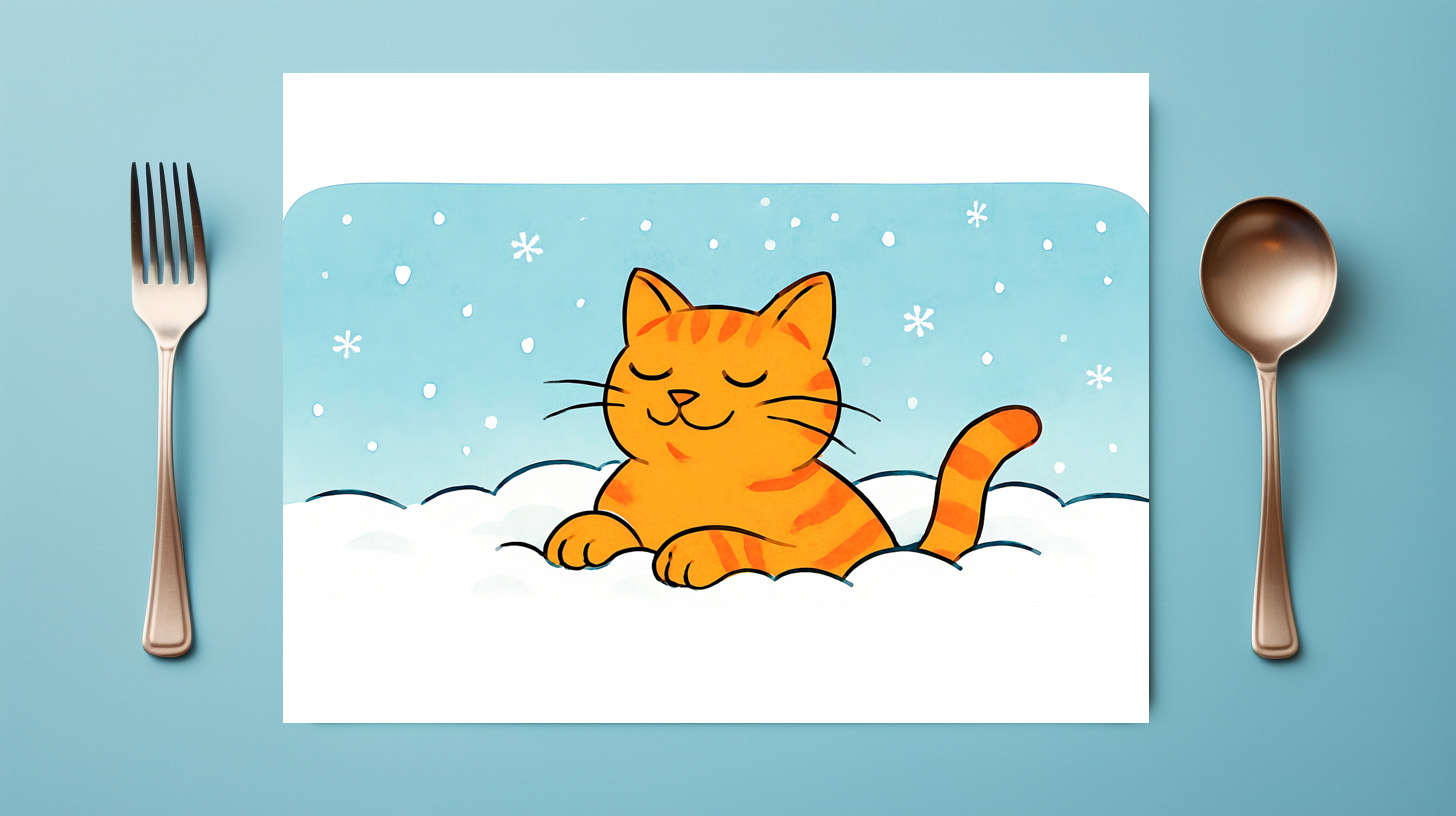 raxxa Premium-Tischset: Cute Cartoon Cat Resting in Winter Snow