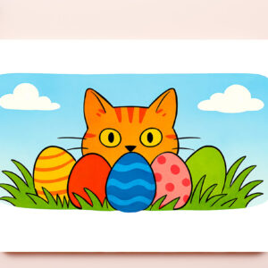 raxxa Premium-Tischset: Playful Cartoon Cat Hiding Behind Easter Eggs