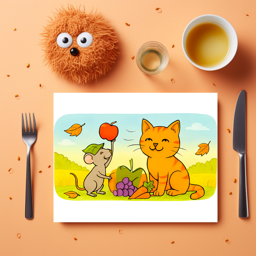 raxxa Premium-Tischset: Cute Cartoon Cat With Mouse and Heart Balloon