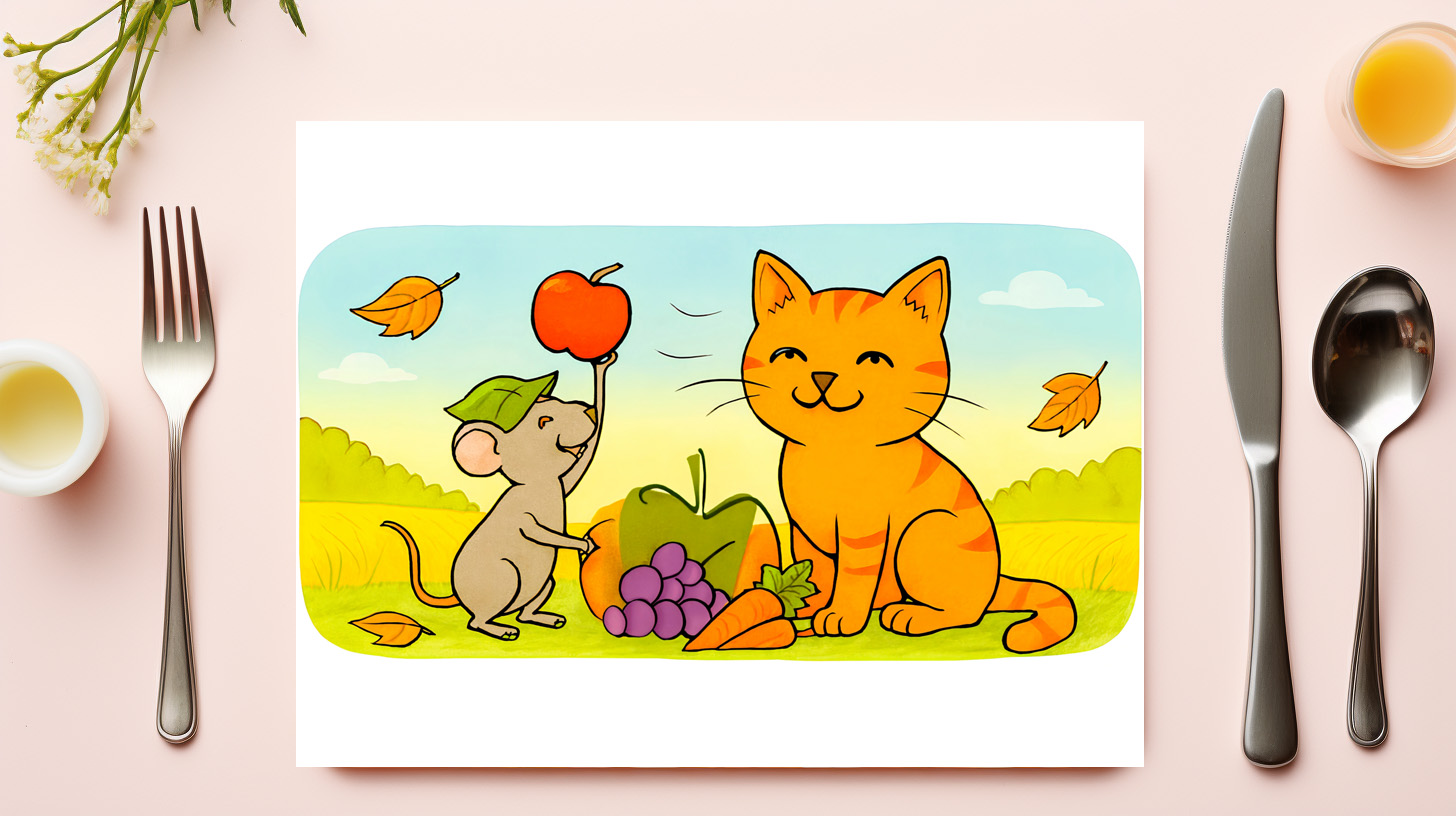 raxxa Premium-Tischset: Cute Cartoon Cat With Mouse and Heart Balloon – Bild 3
