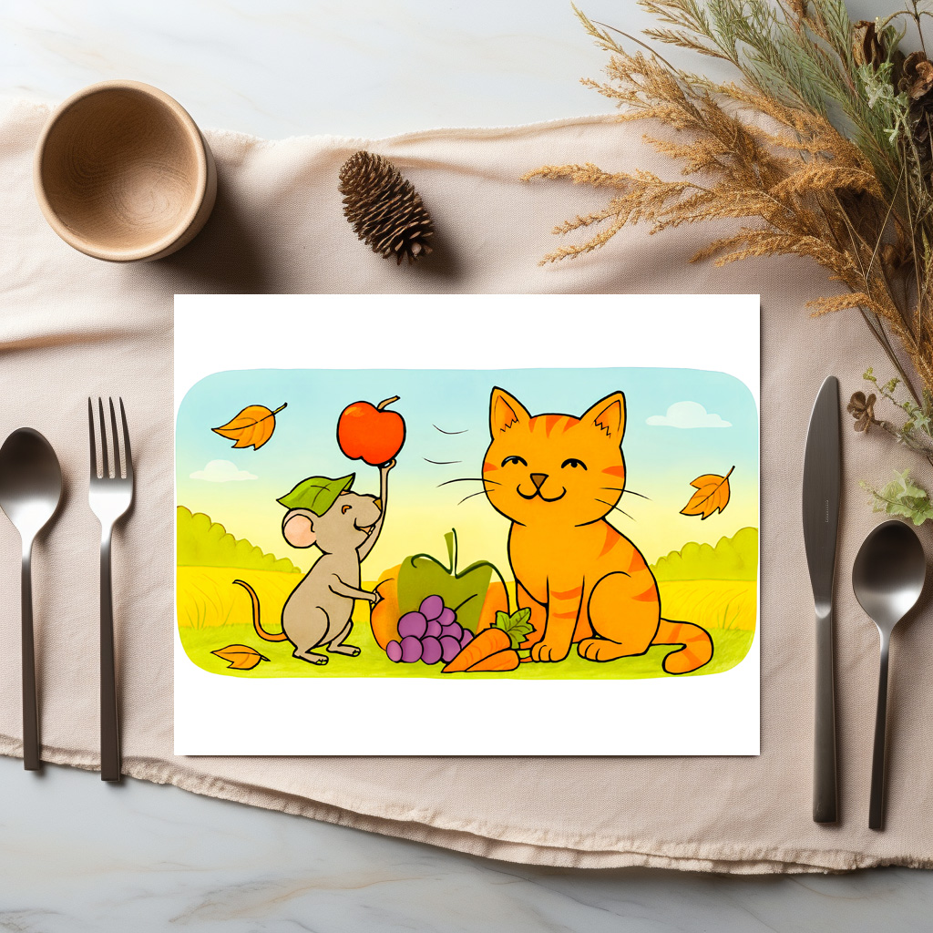 raxxa Premium-Tischset: Cute Cartoon Cat With Mouse and Heart Balloon – Bild 2