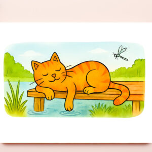 raxxa Premium-Tischset: Cute Cartoon Cat Resting on Wooden Dock