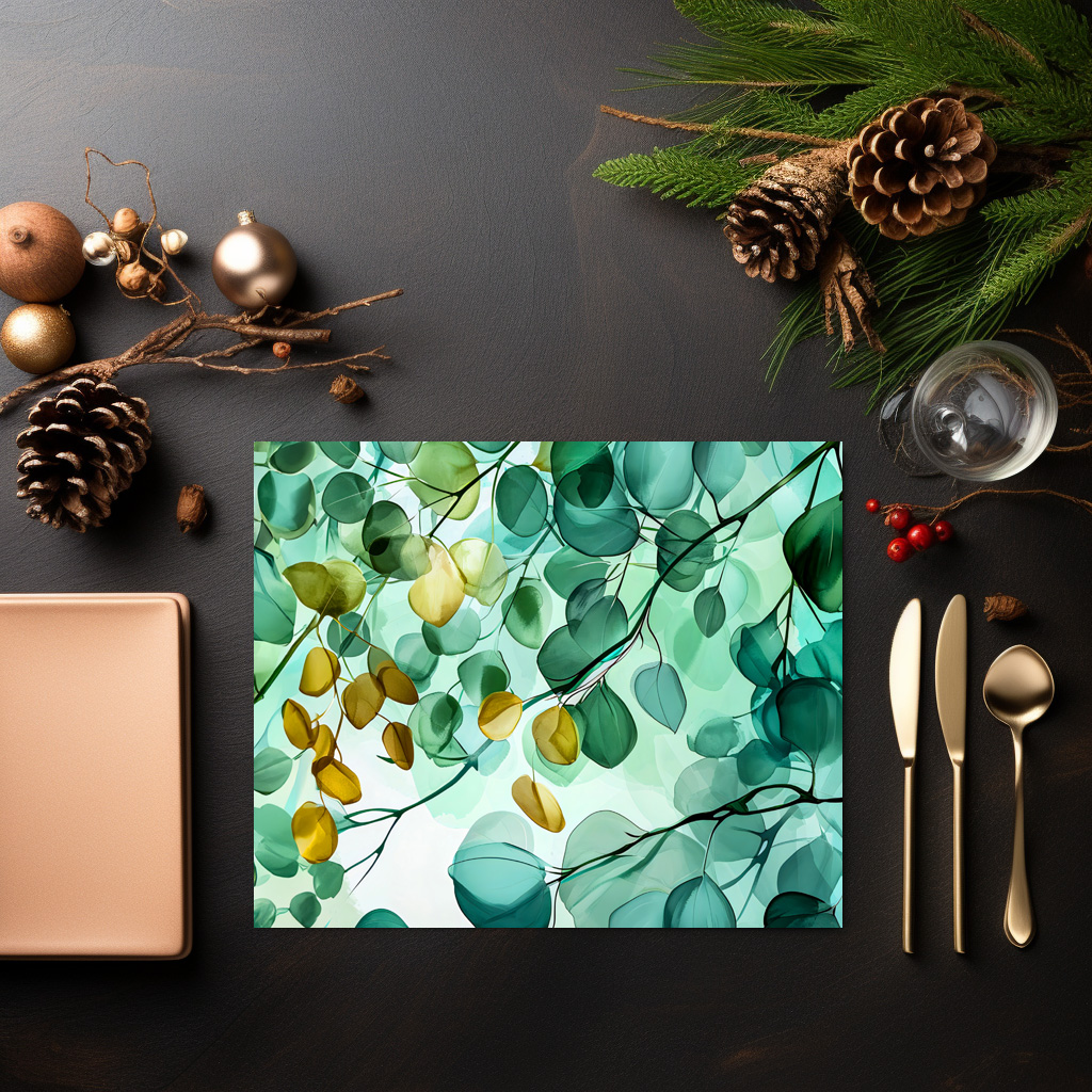 raxxa Premium-Tischset: Green Watercolor Leaf With Cool Soft Gradients - Imagen 2
