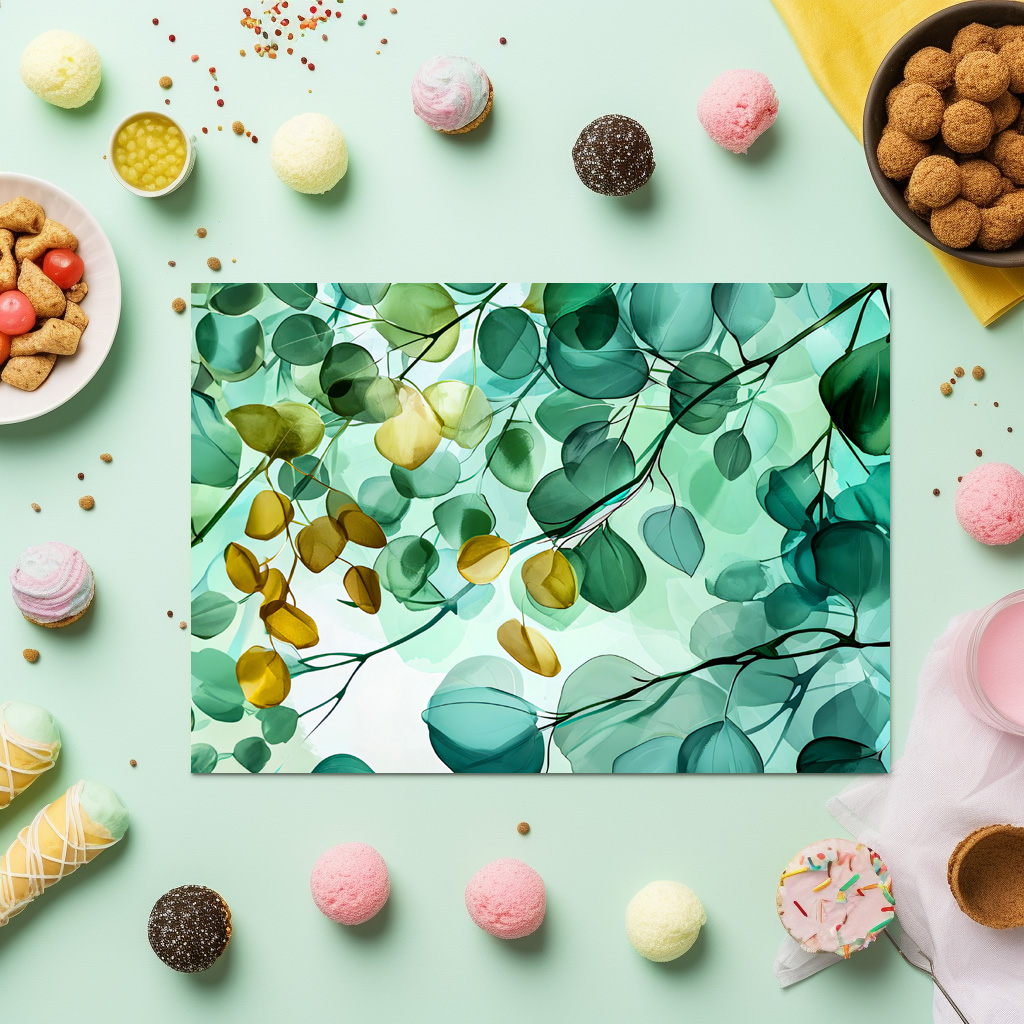 raxxa Premium-Tischset: Green Watercolor Leaf With Cool Soft Gradients